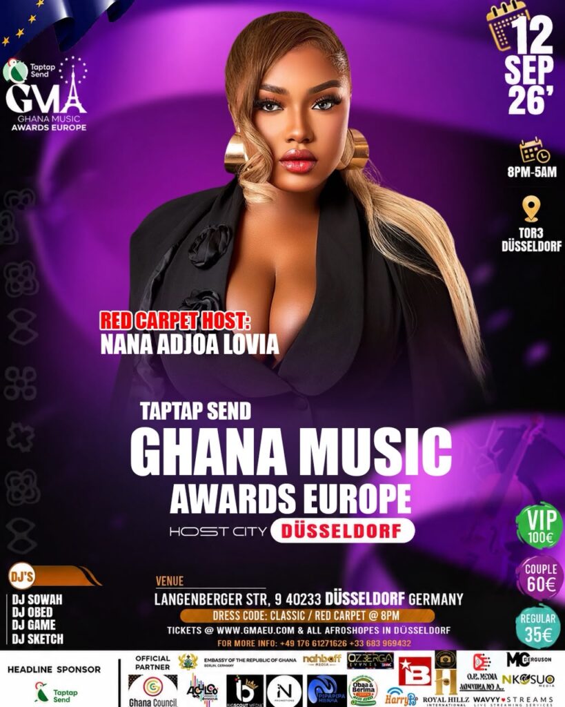 Nana Adjoa Lovia Announced Official Red Carpet Host for 2026 Ghana Music Awards Europe
